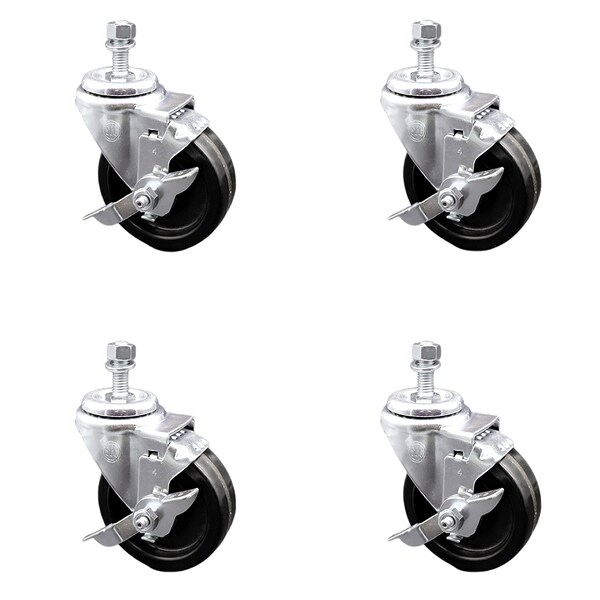 Service Caster 4 Inch SS Phenolic Wheel Swivel 12mm Threaded Stem Caster Set Brake SCC SCC-SSTS20S414-PHS-TLB-M1215-4 - main